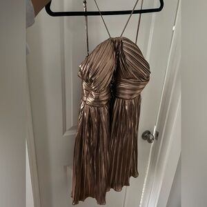 Metallic Bronze Pleated Cocktail Dress